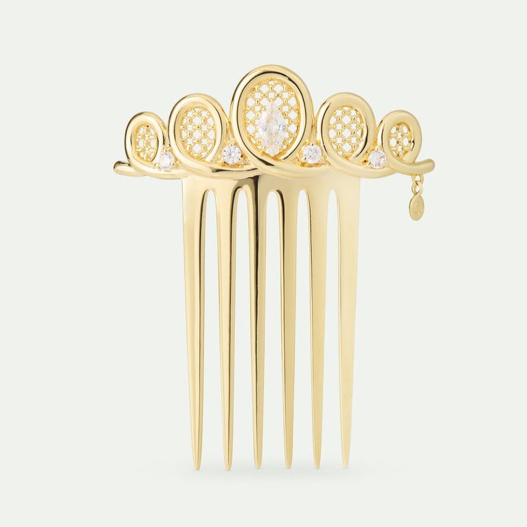 Golden Filigree Tiara Hair Comb With Crystals