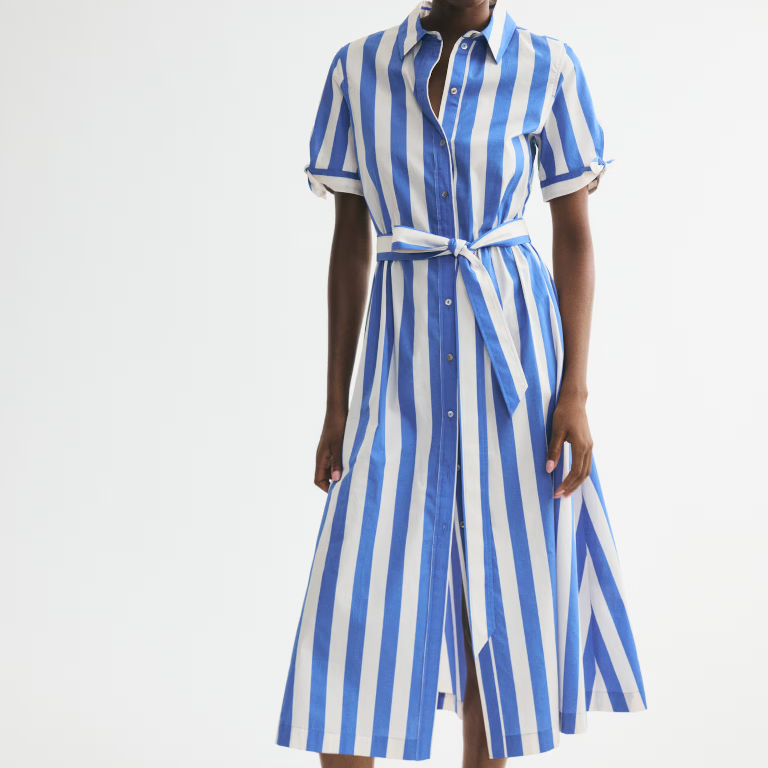 H&amp;amp;M, Blue and White Stripe Shirt Dress