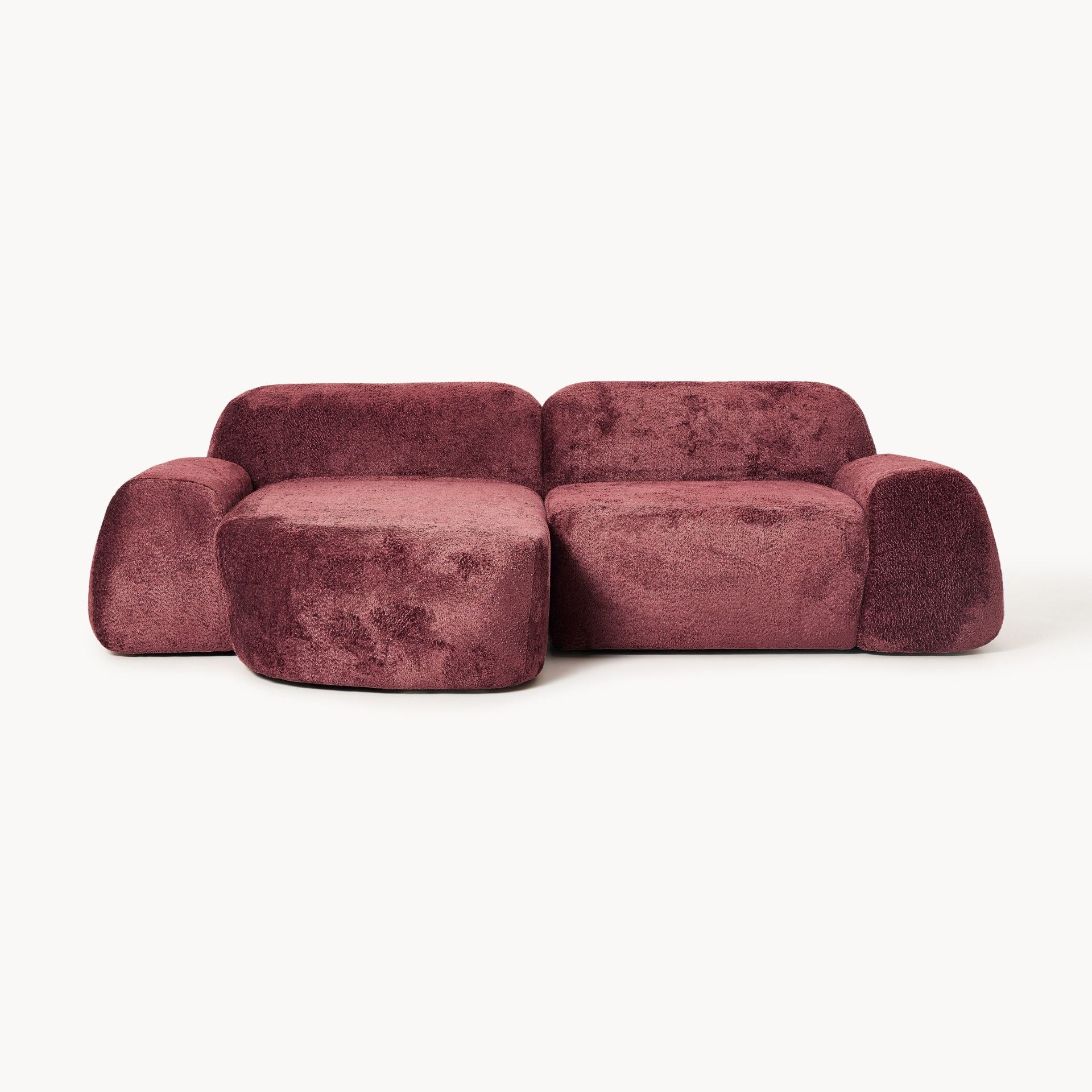 Modular Teddy Boucl&amp;eacute; Corner Sofa Wolke (3-Seater) &amp;ndash; W 258 Cm X D 167 Cm, Corner Left &amp;ndash; Teddy Boucl&amp;eacute; Wine Red