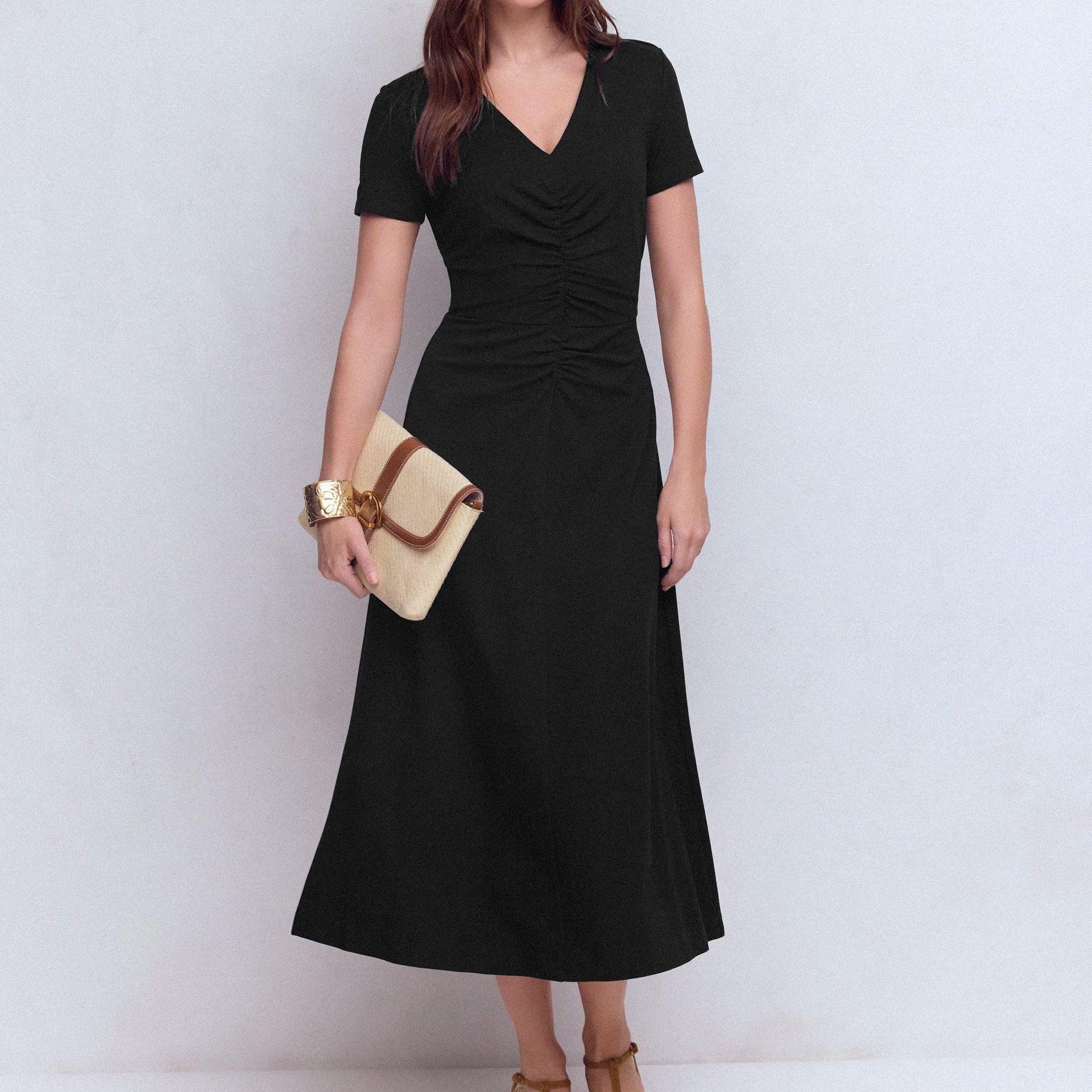 Una Ruched Front Ponte Dress-Black
