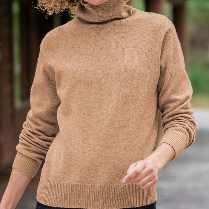 Ladies House of Bruar Lambswool Roll Neck Camel