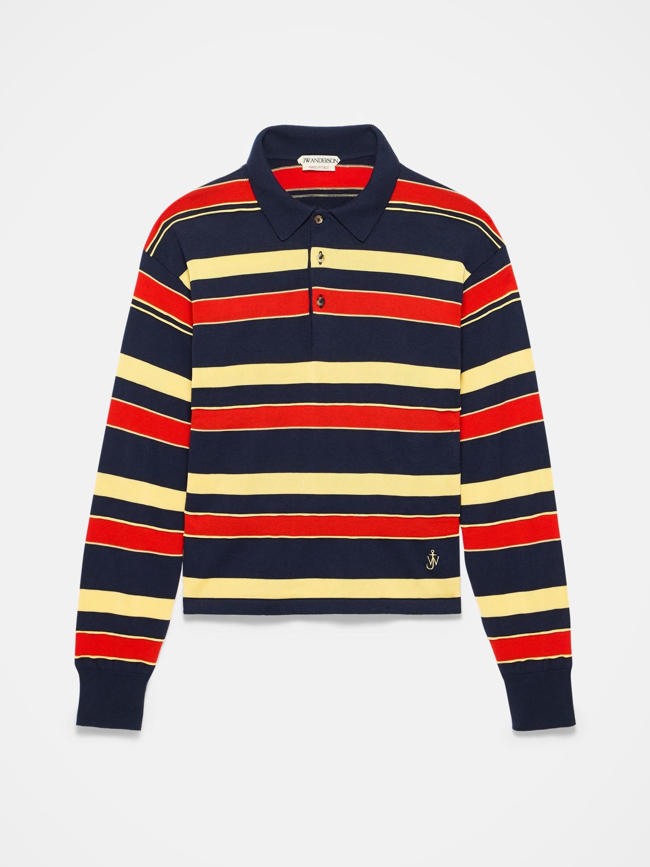 Mens Knitted Striped Rugby Polo Top in Navy