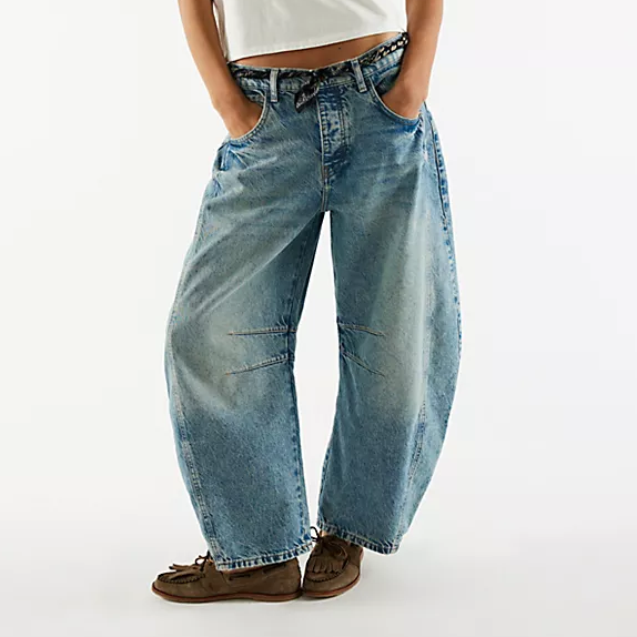 Free People, Good Luck Mid-Rise Barrel Jeans in Ultra Light Beam