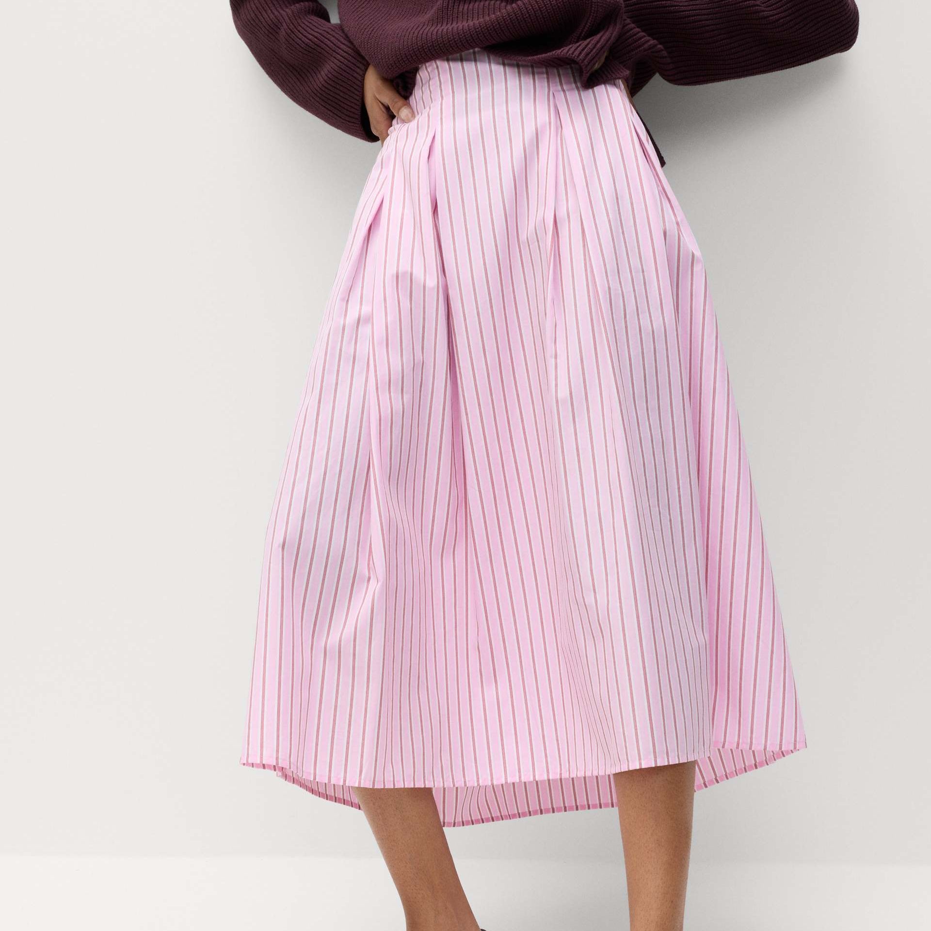 Pure Cotton Striped Midi Circle Skirt