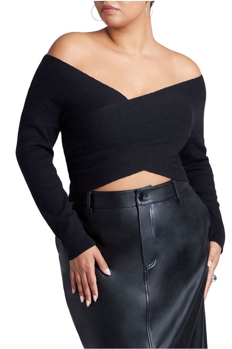 Wrap Front Cropped Sweater
