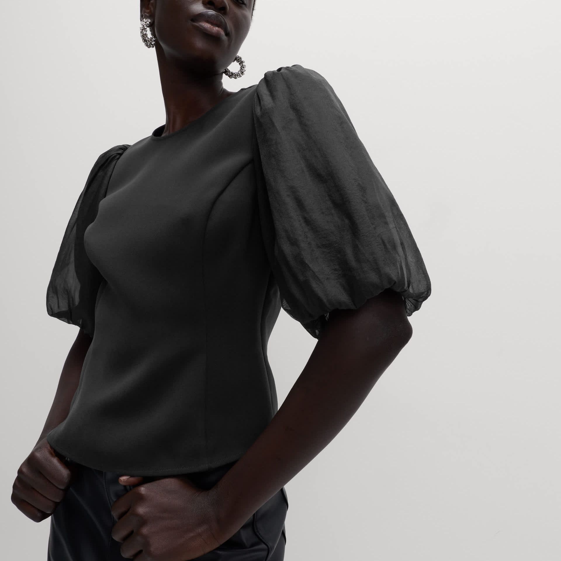 Organza Waisted Puff Sleeve Top