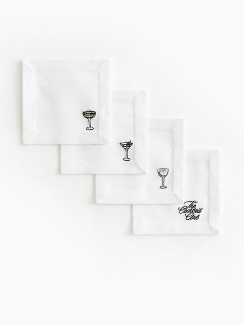 4-Pack Embroidered Coasters - White