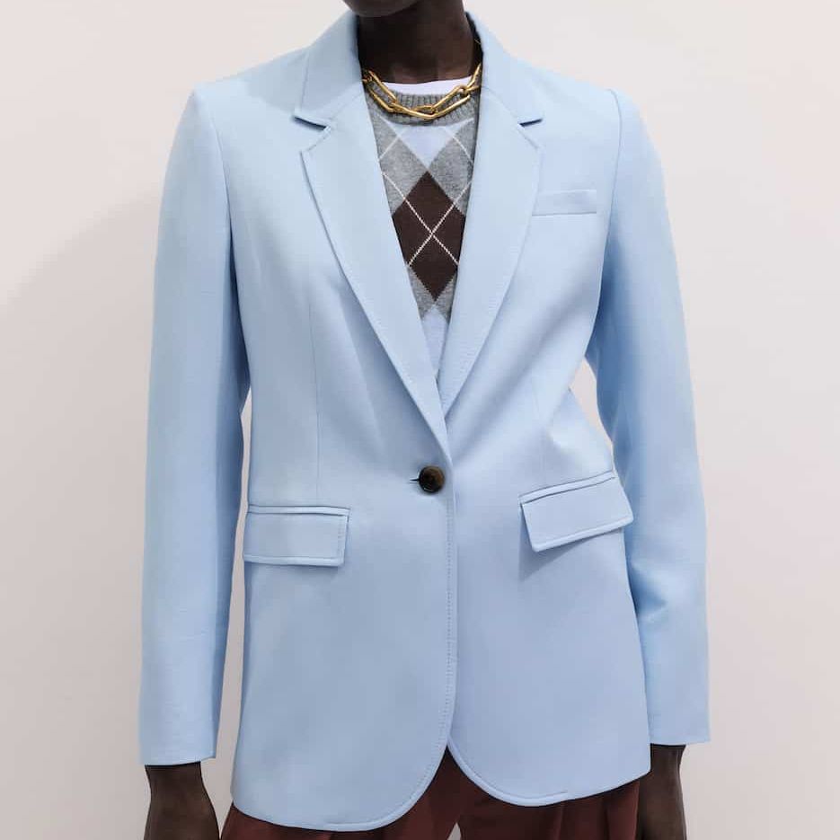 ME+EM Blue Sharp Shoulder Blazer