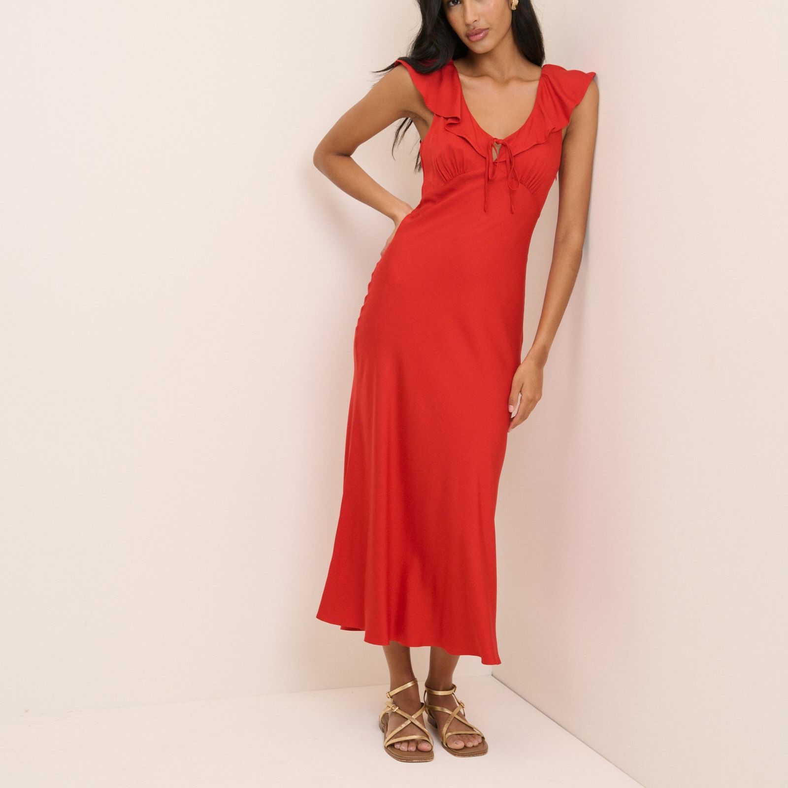 Red Cleo Midi Slip Dress
