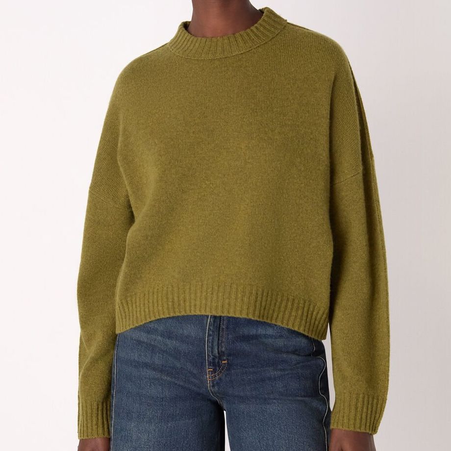 Olive Wool Curved Hem Knit