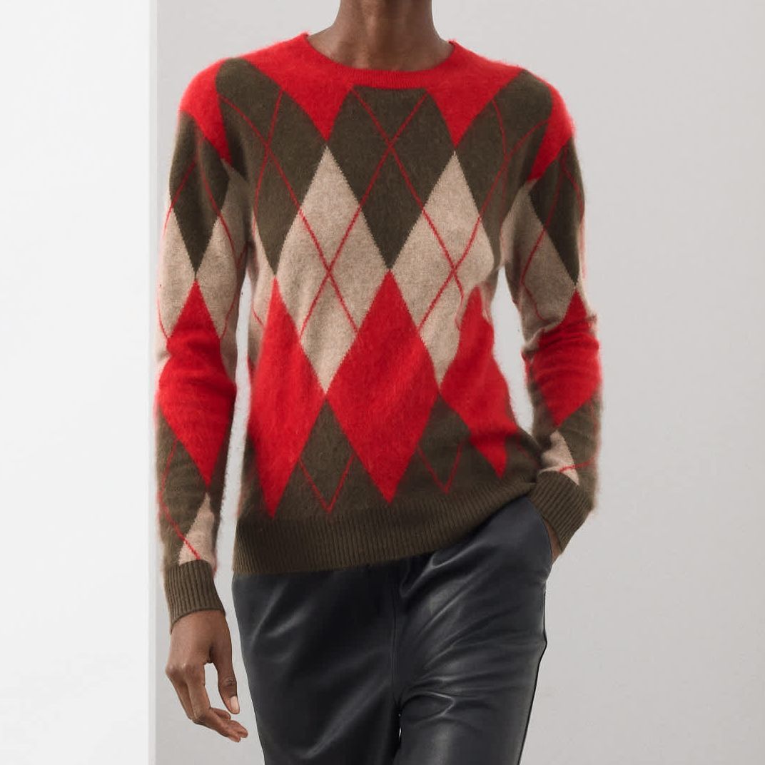 Merino Wool Rich Brushed Argyle Jumper With Cashmere