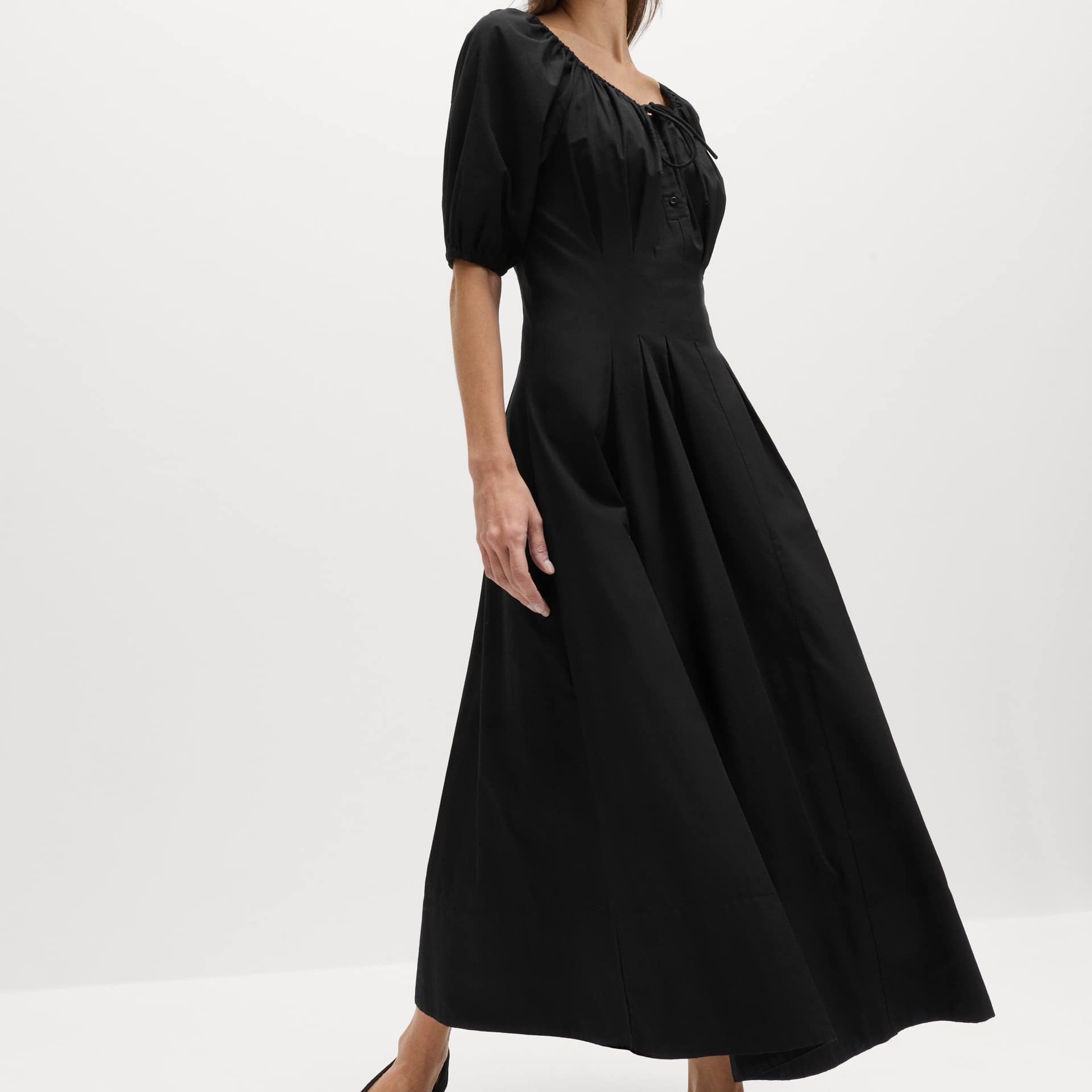 Pure Cotton Pleated Midi Waisted Tea Dress