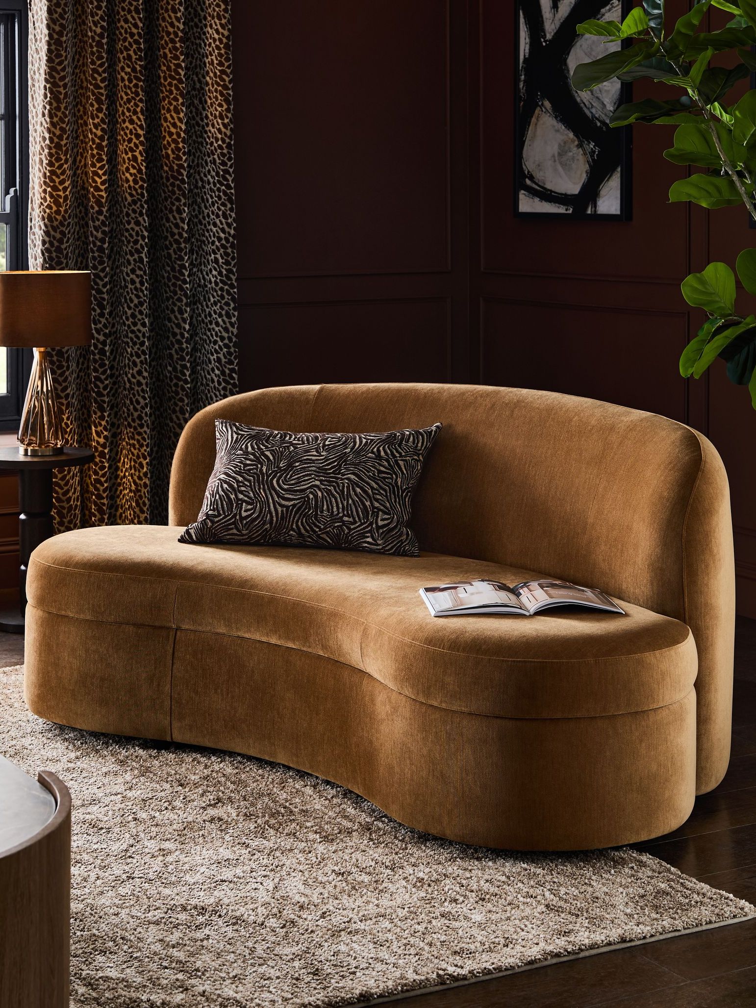 Relaxed Chenille Tofffee Brown Leila Curve 3 Seater Sofa - Size One