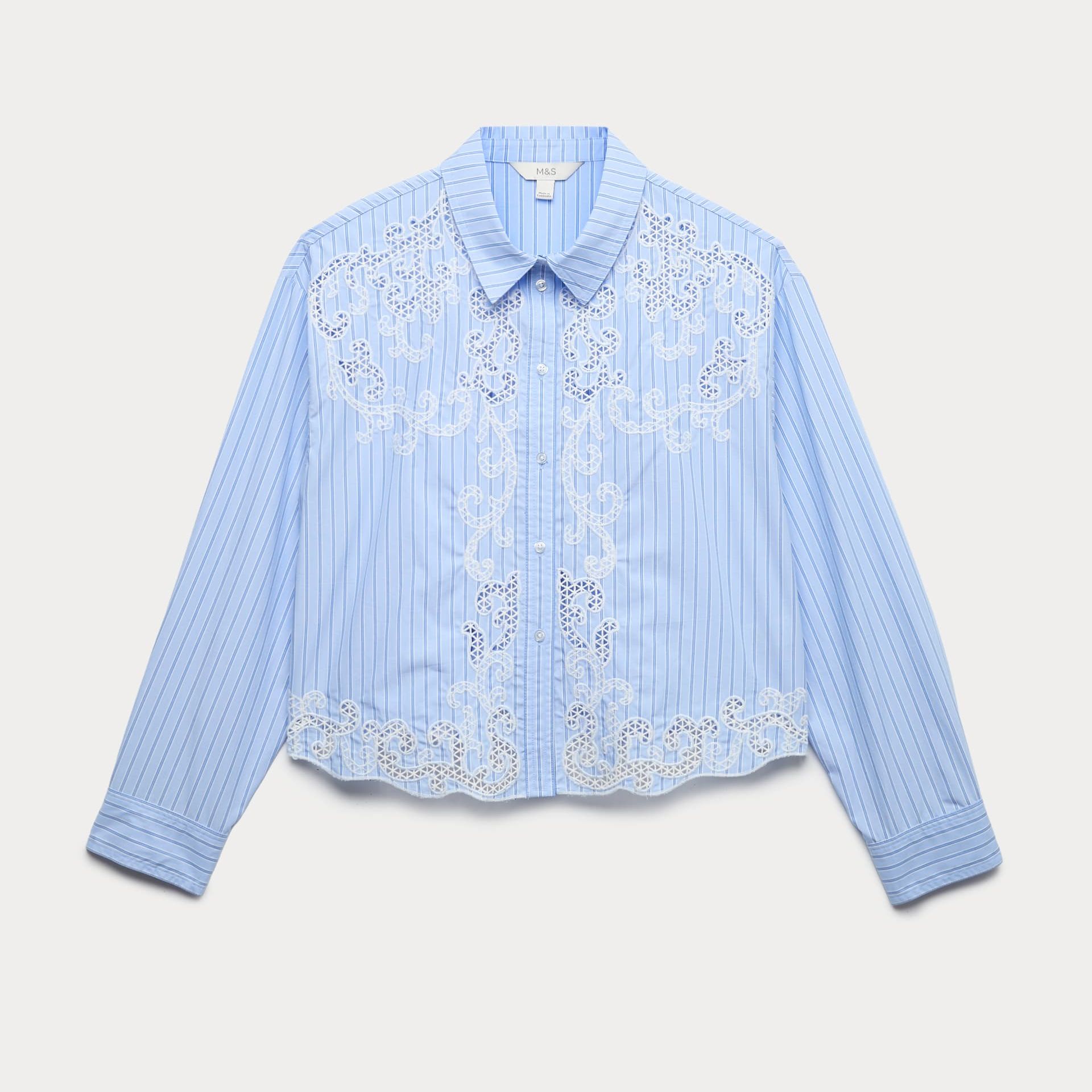 Pure Cotton Embroidered Striped Shirt