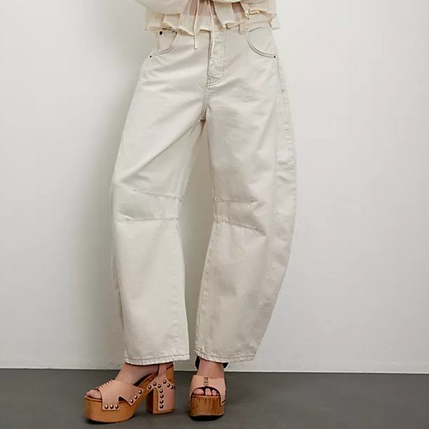 Free People, We The Free Good Luck Mid-Rise Barrel Jeans in Milk