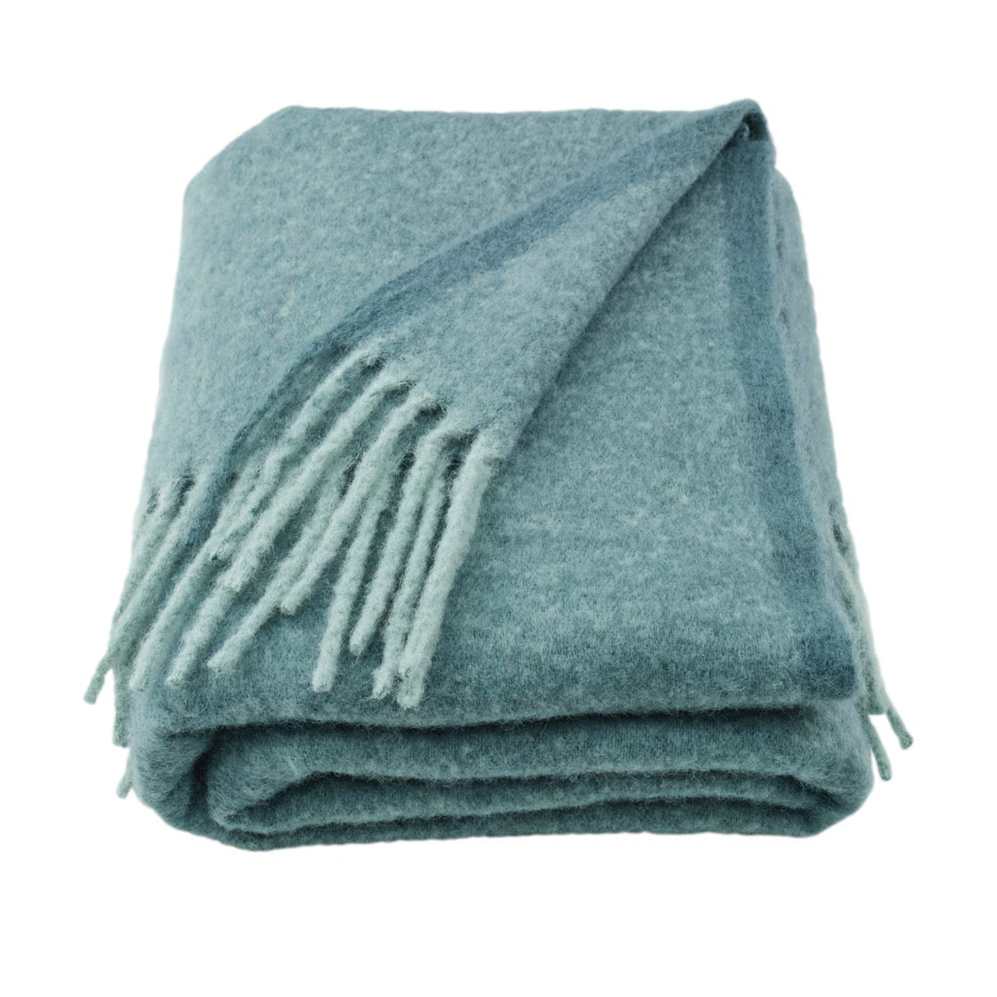 blue throw blanket with fringed edges