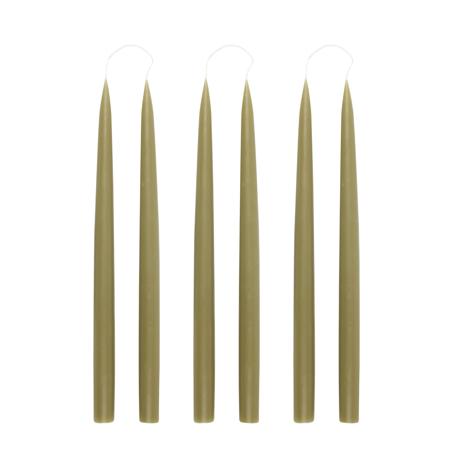 Set of 6 Danish Taper Candles, Olive Green