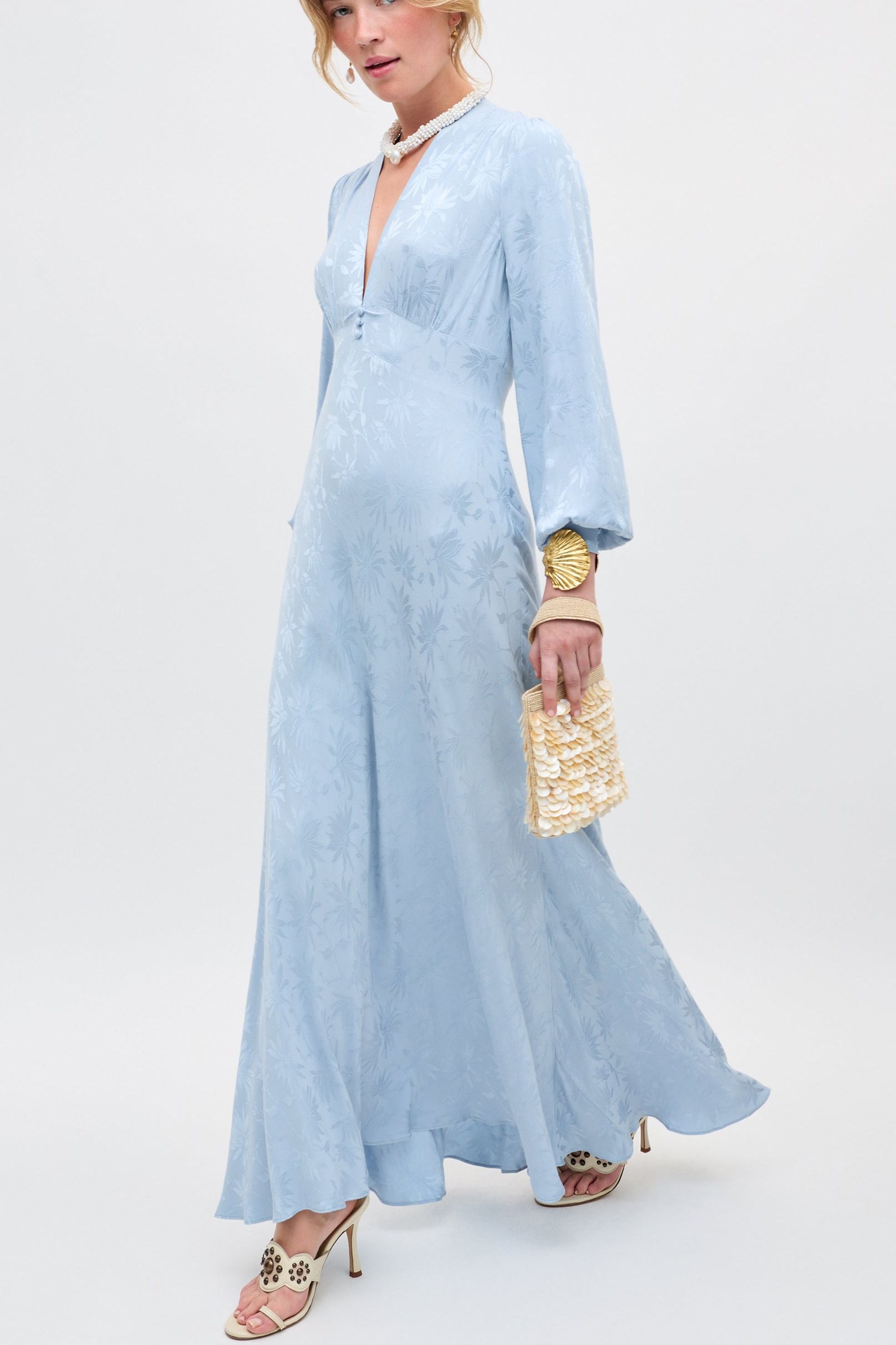 Emory Jacquard Gown in Daisy Jacquard Bluebell