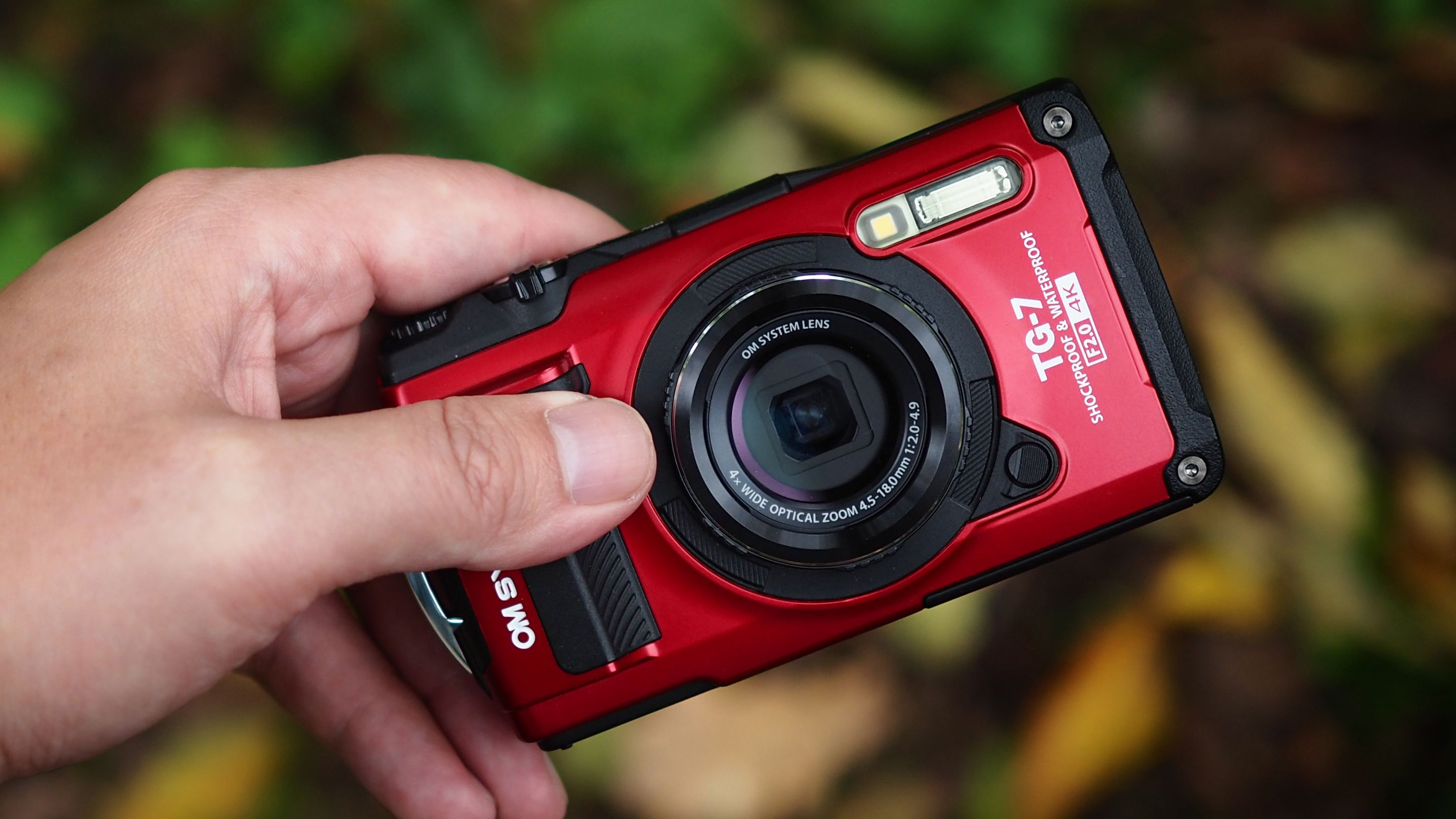 A red OM System Tough TG-7