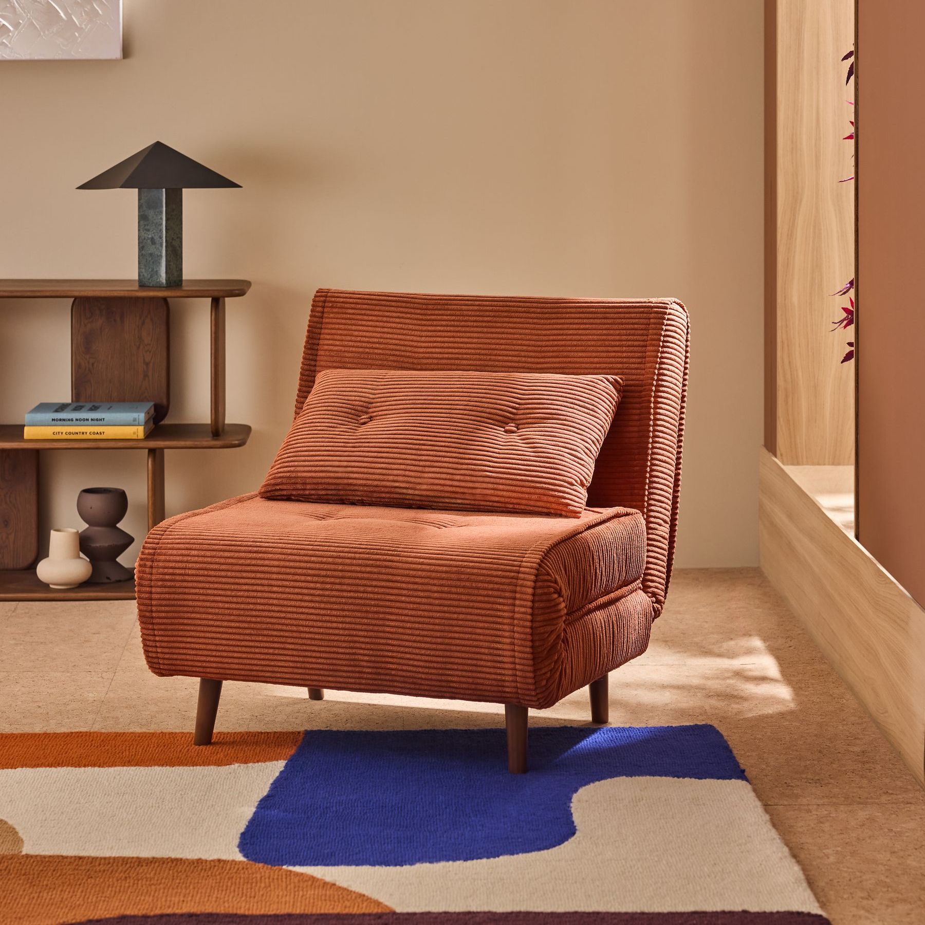 Made.com Nutmeg Orange Corduroy Haru Single 1 Seater Sofa Bed