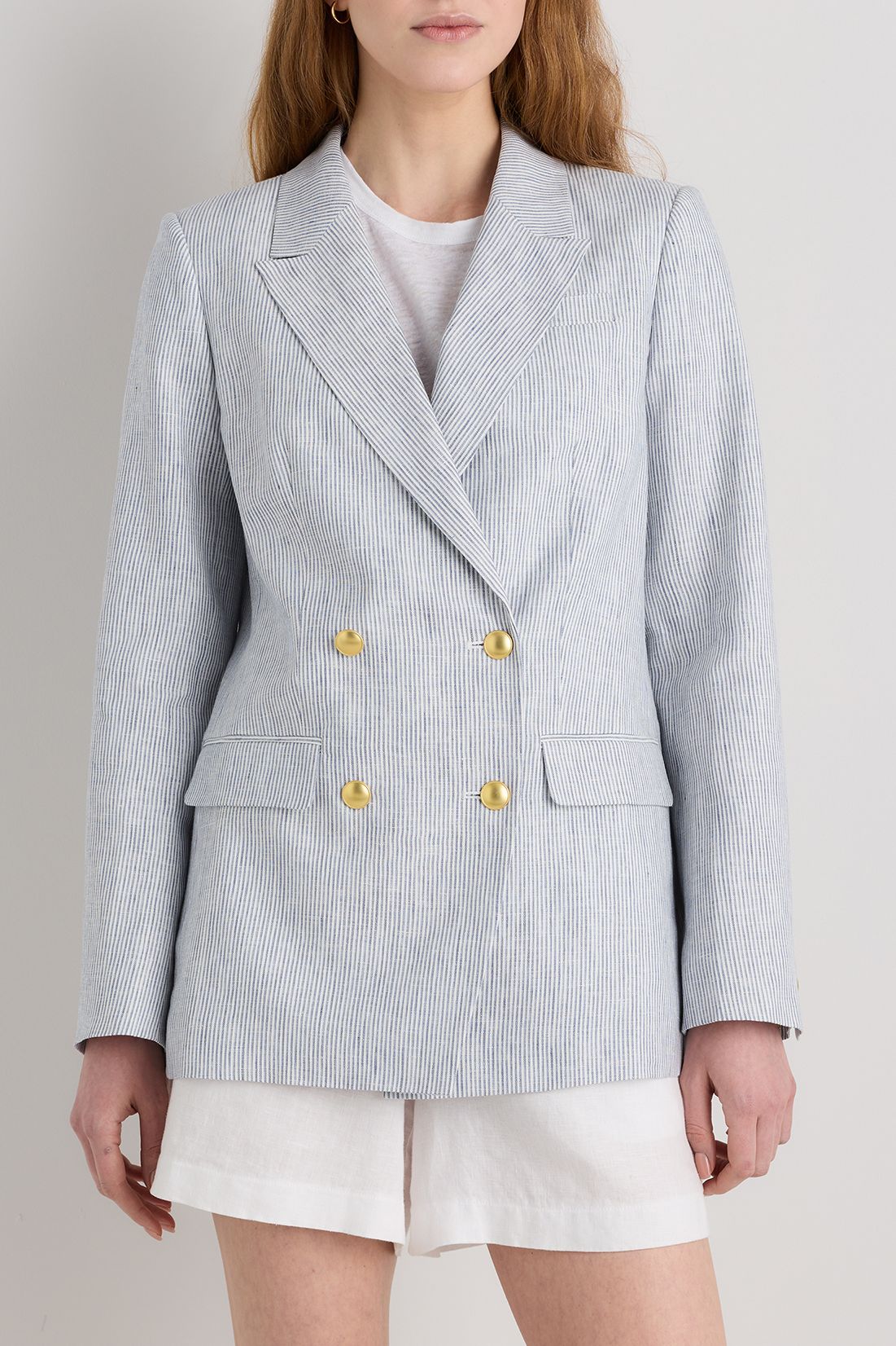 100% European Linen Relaxed Double-Breasted Blazer