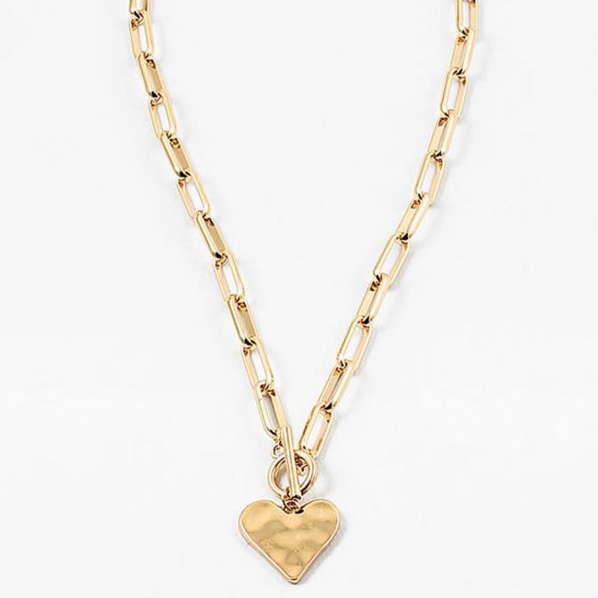 Hammered Heart Toggle Necklace