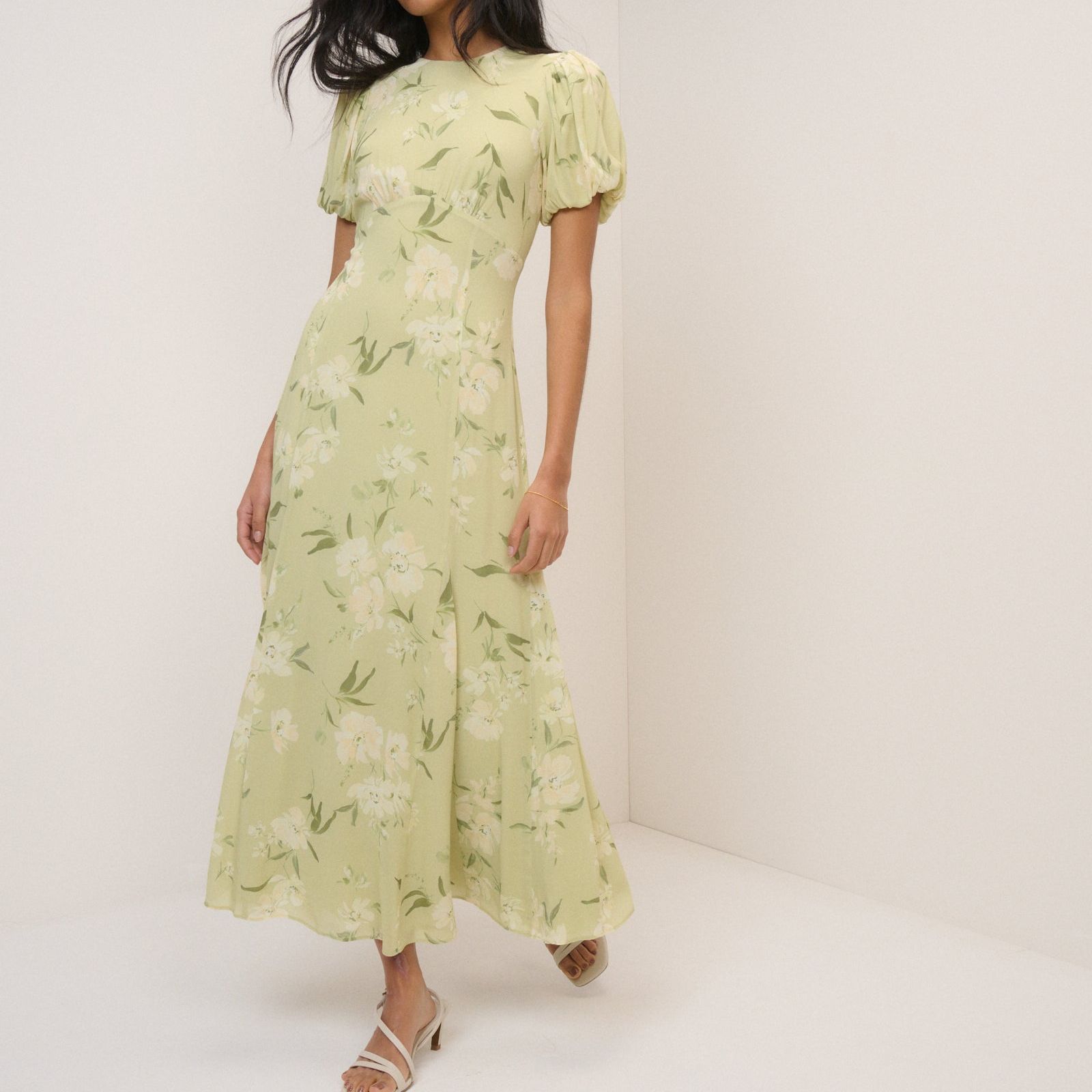 Sage Floral Chiffon Juno Maxi Dress
