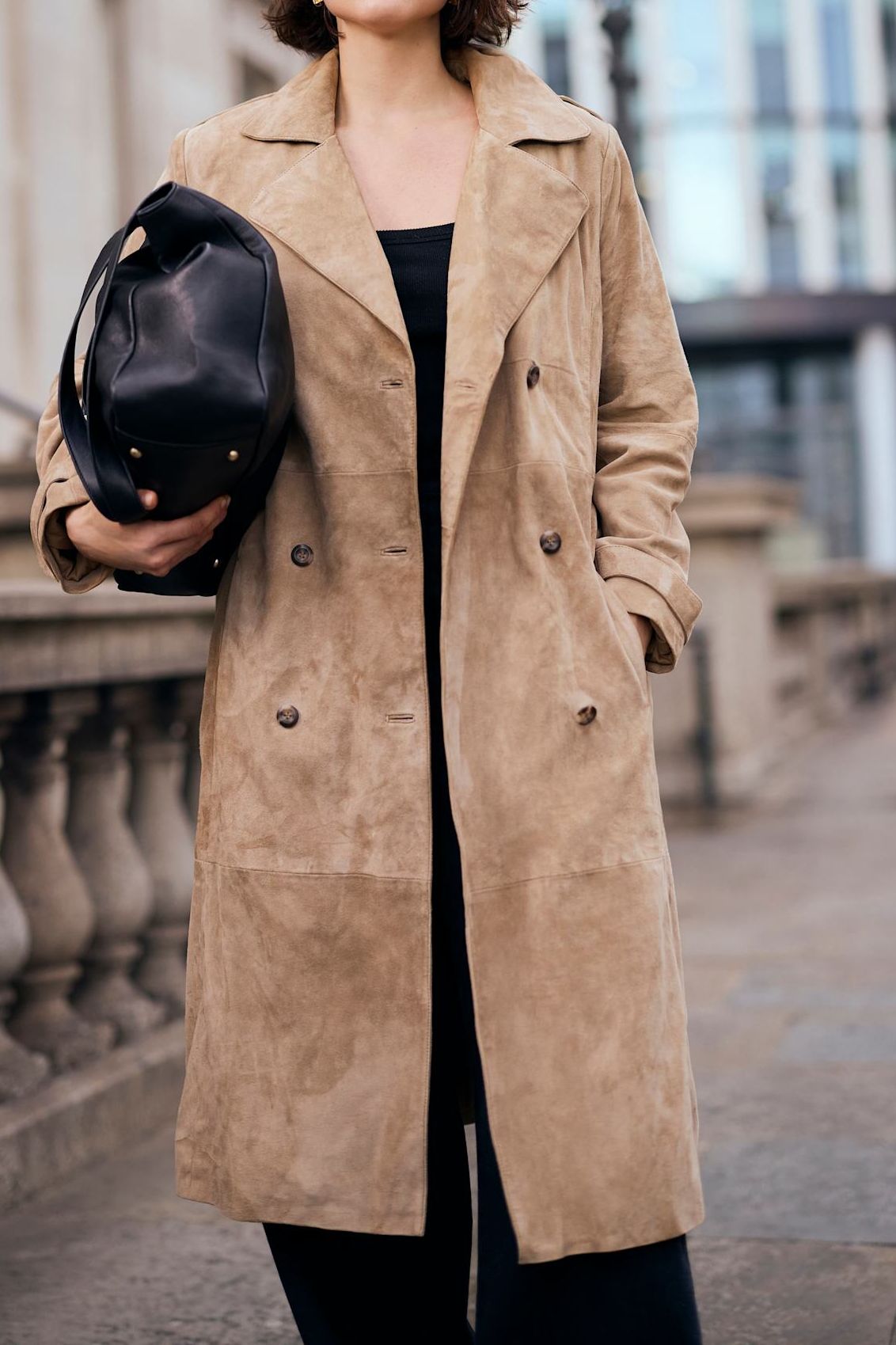 Neutral Suede Trench Coat