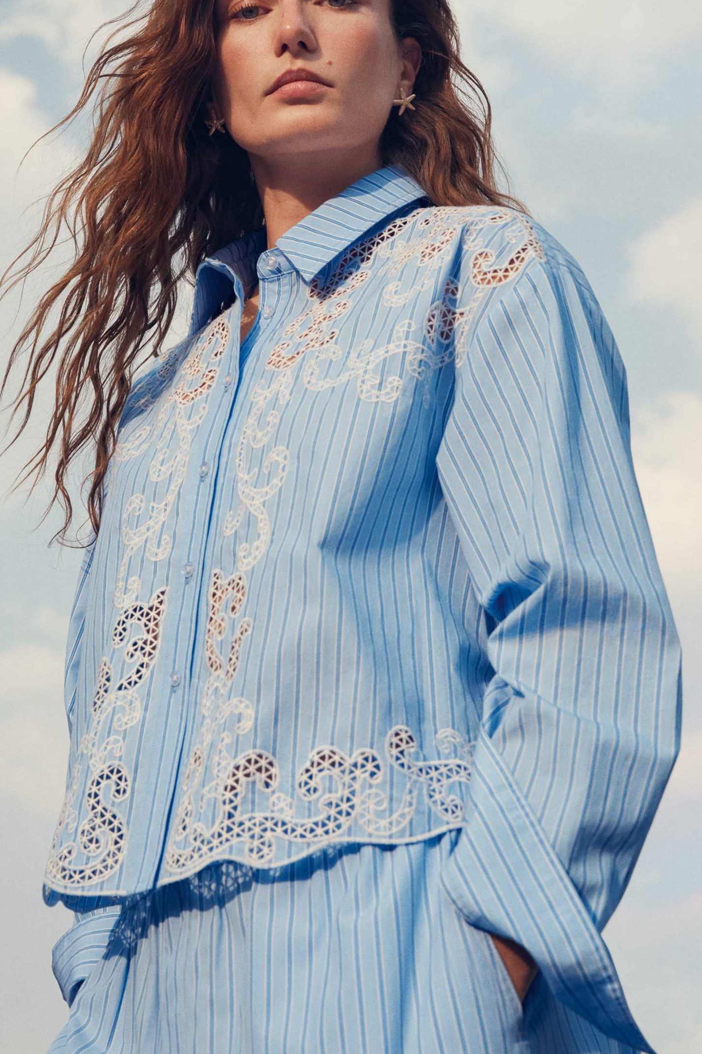 Pure Cotton Embroidered Striped Shirt