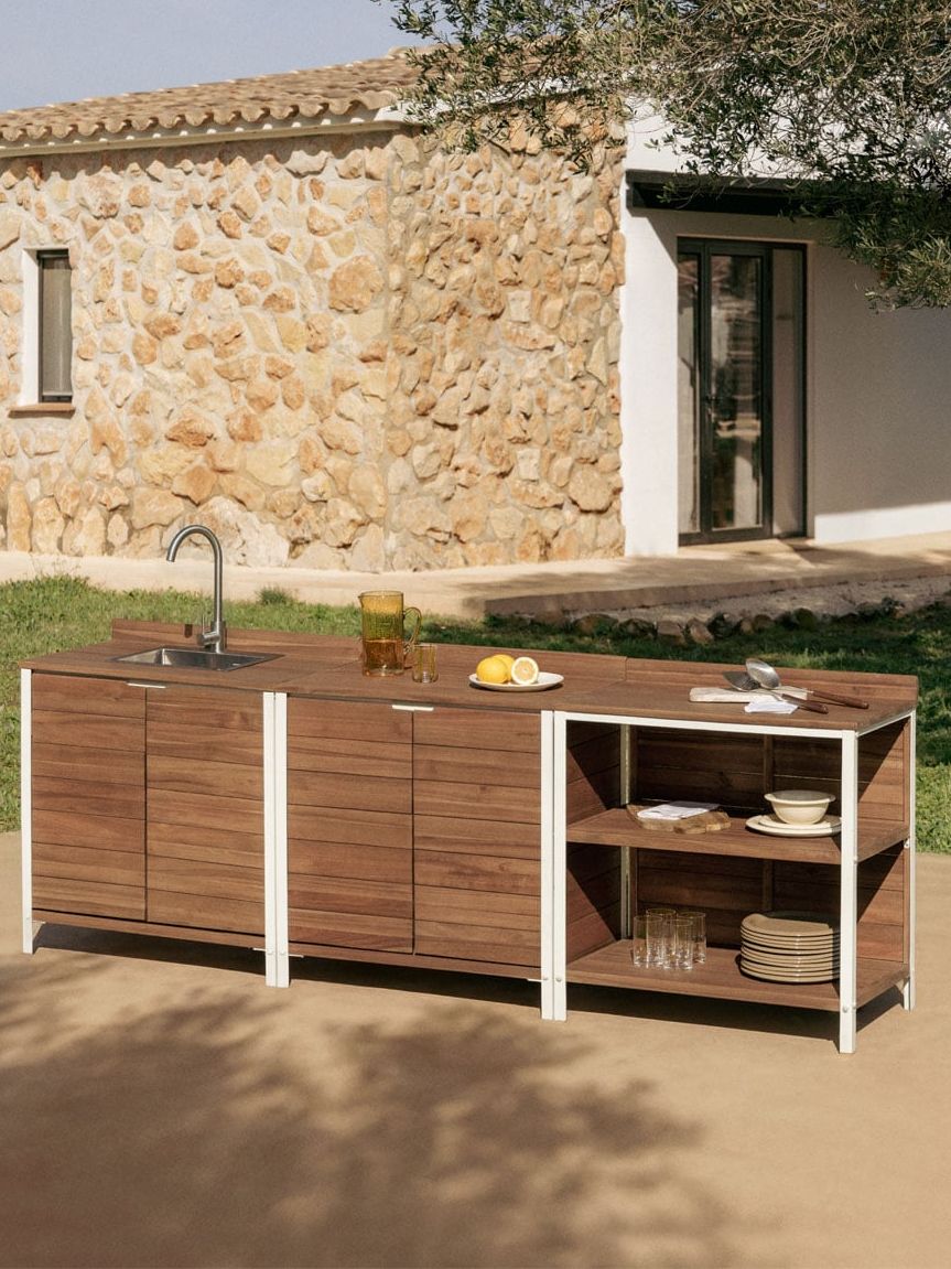 3-Piece Outdoor Modular Kitchen With Sink and Acacia Wood Storage Reggie