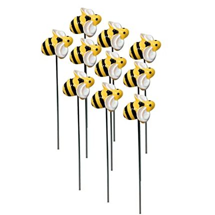 10pcs Bee Garden Stakes Decor Metal Yard Art Ornaments Front Yard Art Stick Floral Picks Spring Summer Resin Bumble Bees Garden Stakes Outdoor Lawn Pathway Patio Plant Pot, Flower Bed Yellow