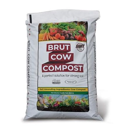 Brut Worm Farms Cow Compost - Organic Compost - 1 Cu Ft - Cow Manure | Omri Certified, Cdfa Listed, Finely Sifted Granules, Odor Free Texture, Seedling Safe, for Lawns and Vegetable Gardens