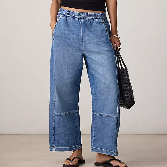 Anthropologie, Elasticated Waist Barrel Leg Jeans