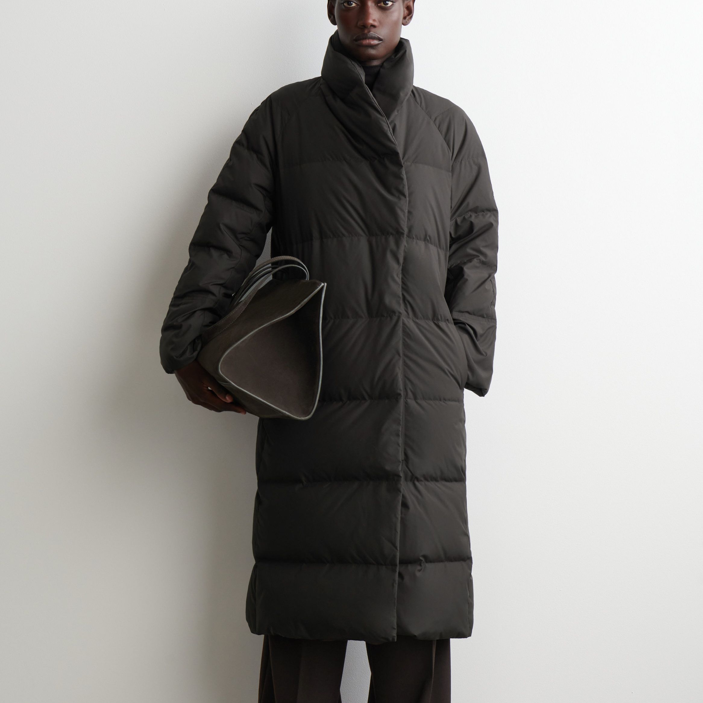 Shawl-Collar Quilted Down Long Coat