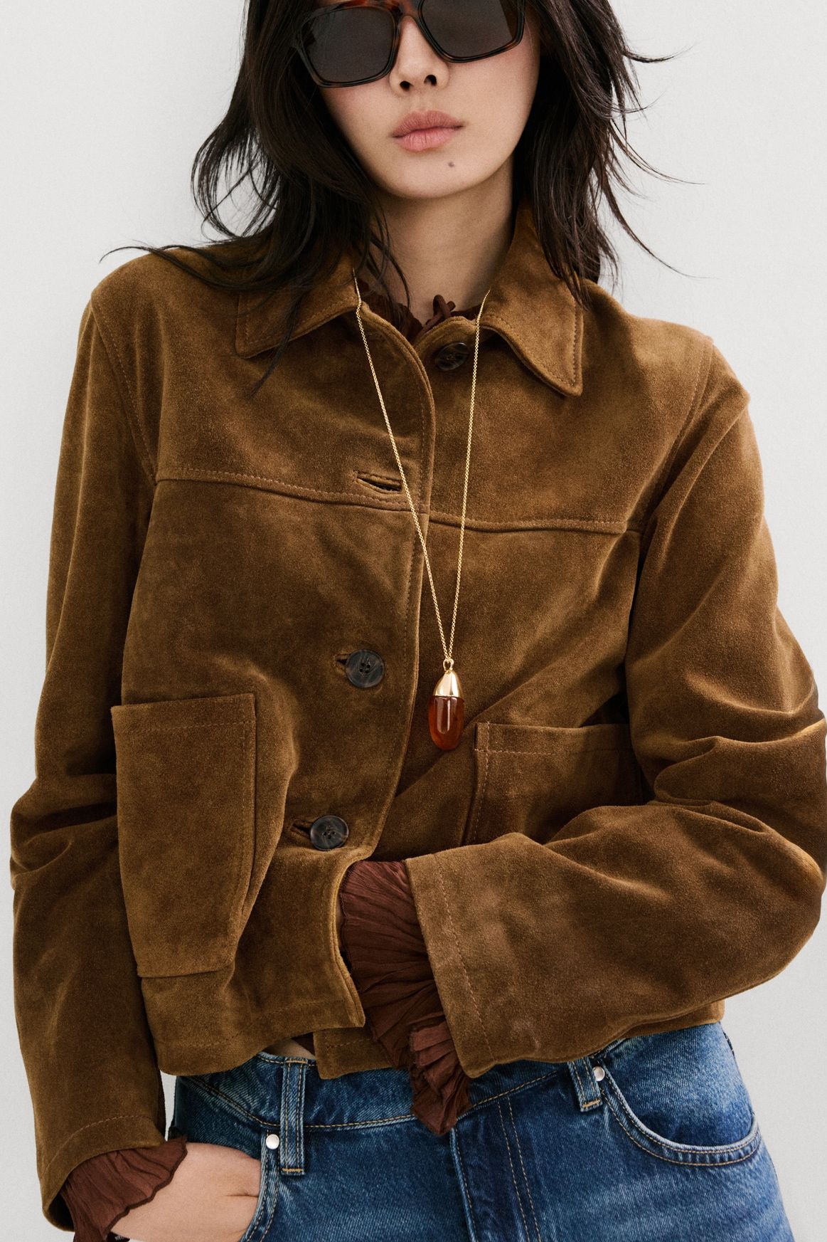 Suede Leather Jacket With Buttons - Women | Mango Usa