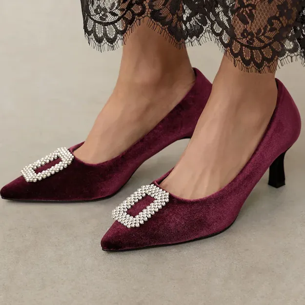 Red Velvet Forever Comfort Jewel Trim Pointed Court Heels