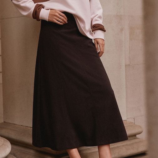 Next Chocolate Brown Cord Midi Skirt