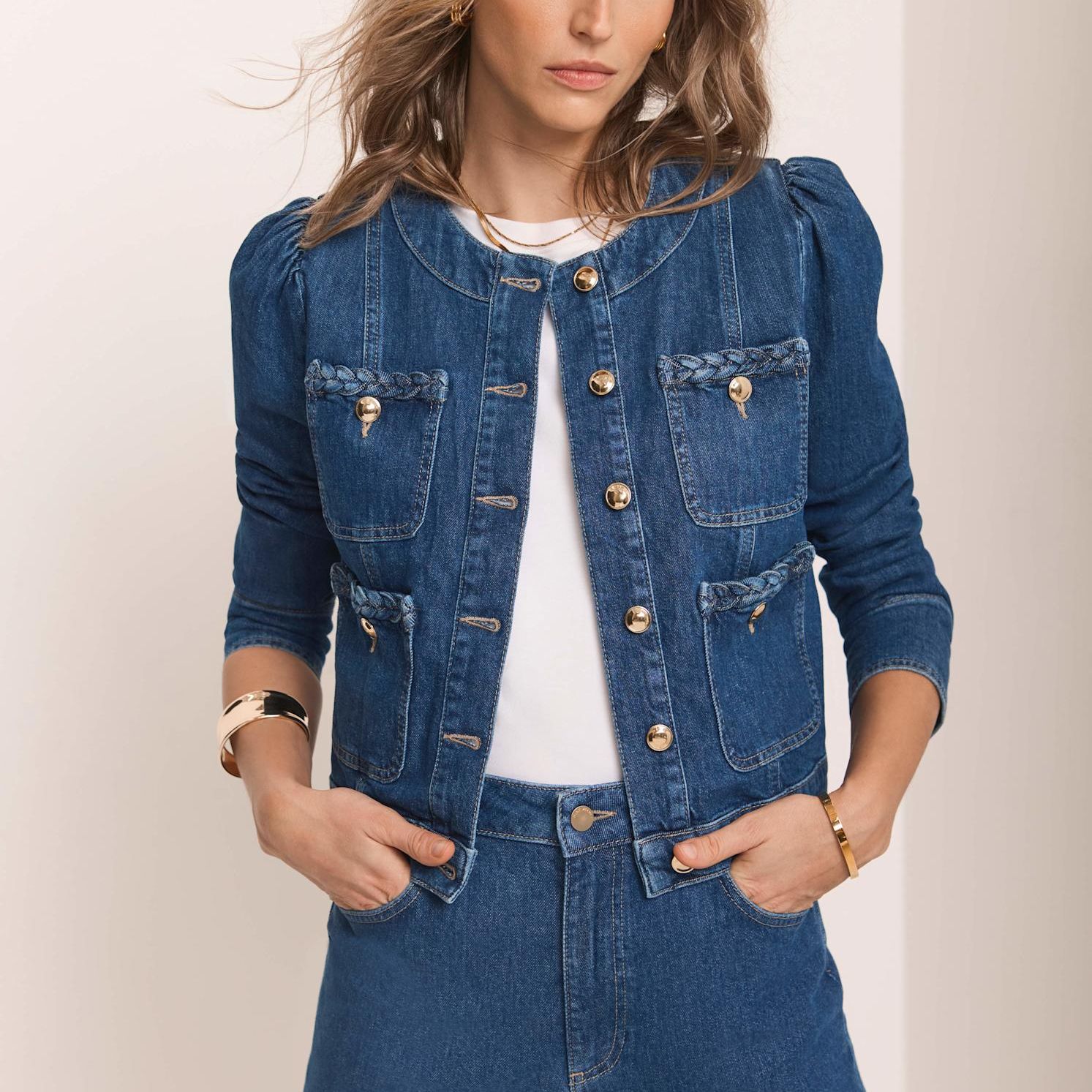 Indigo Plait Detail Denim Jacket