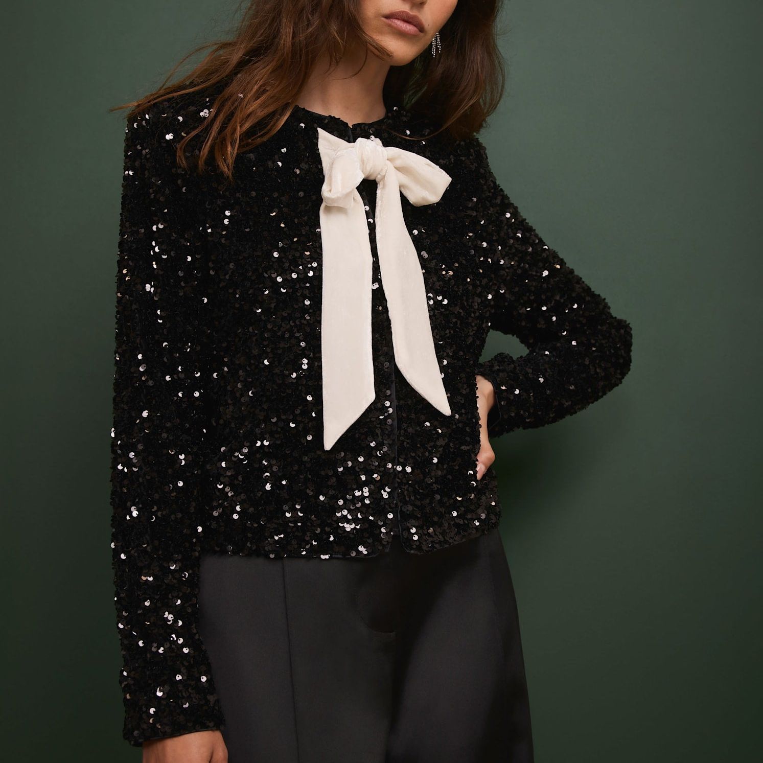 Black Sequin Bow Detail Jacket
