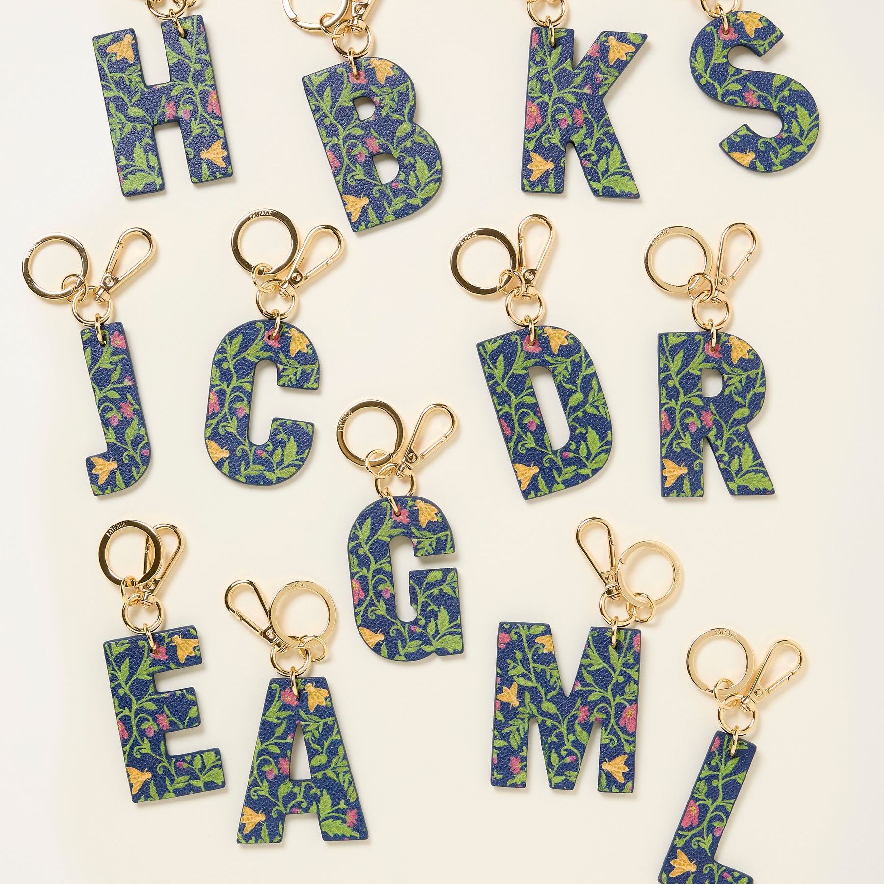 Navy Floral Alphabet Bag Keyring Charm