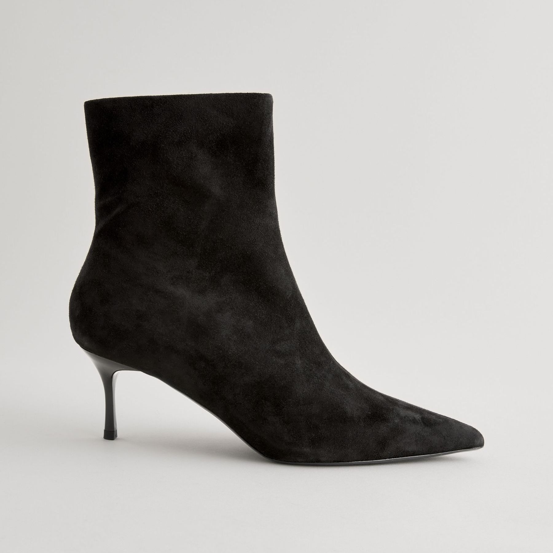 Black Suede Pointed Toe Skinny Heeled Ankle Boots