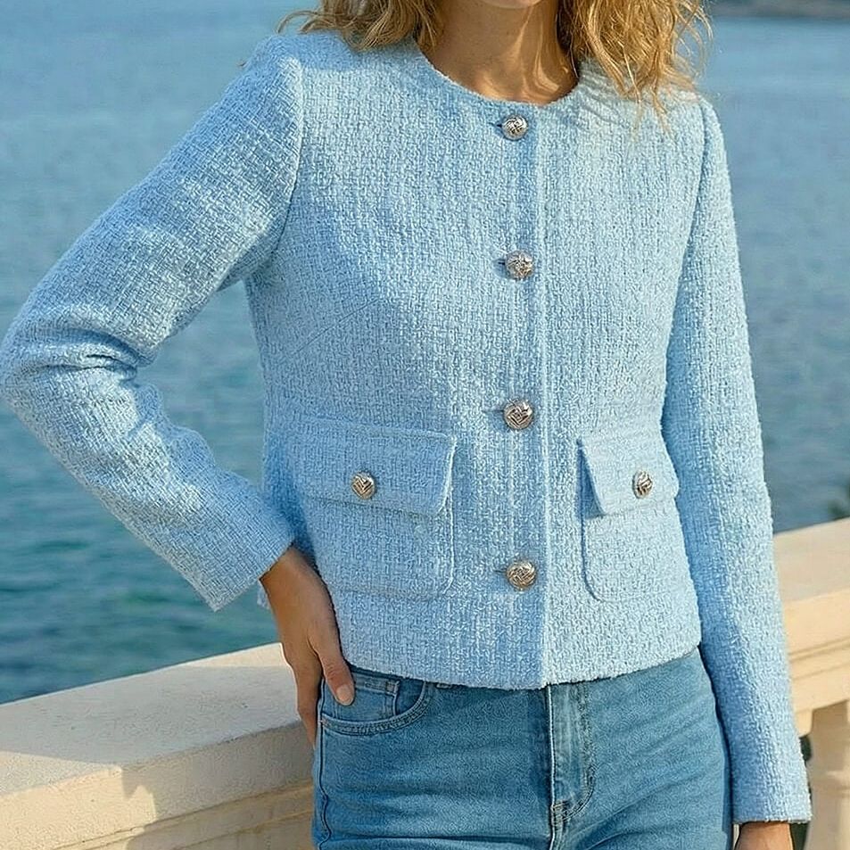 Collarless Boucle Jacket