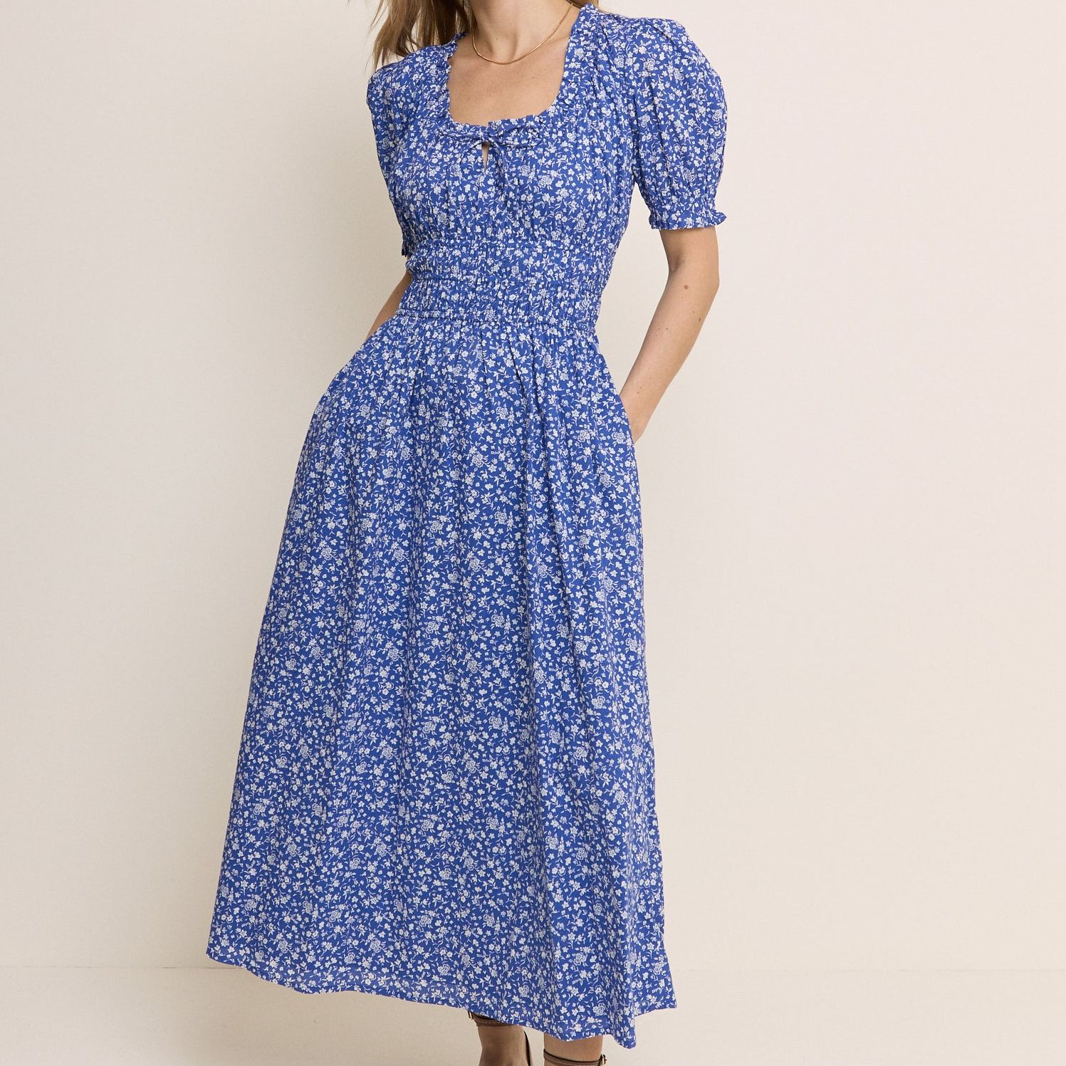 Blue Floral Tula Midi Dress