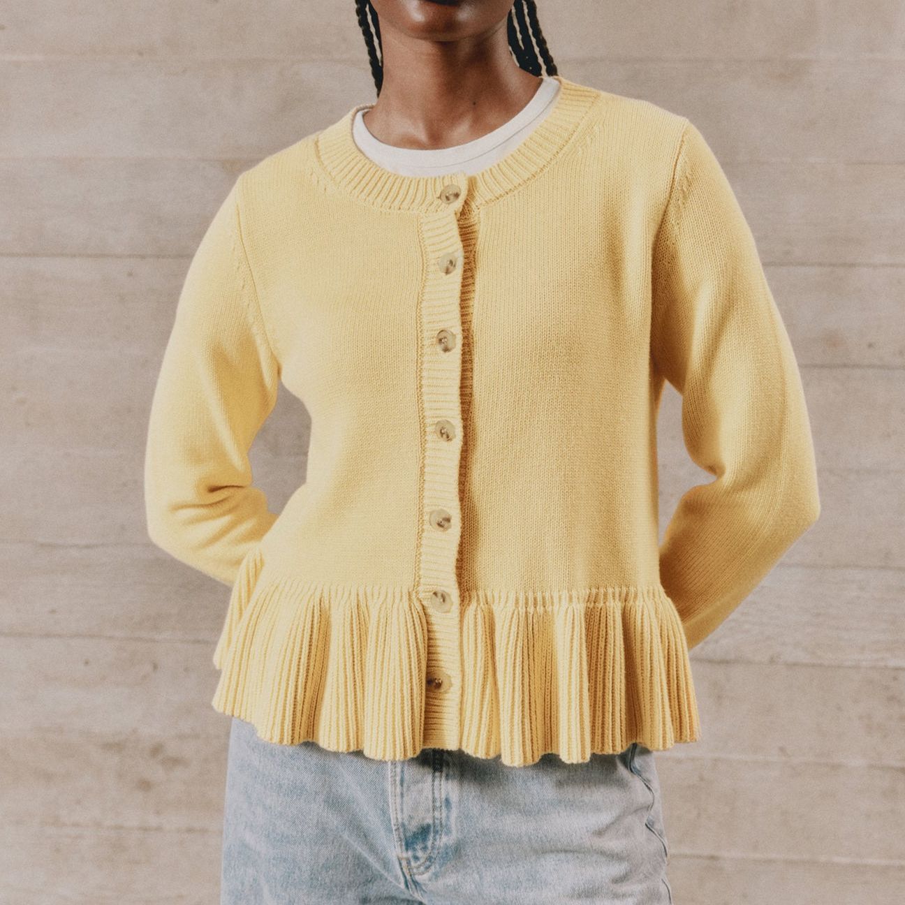 Butter Yellow Peplum Cotton Cardigan - 8