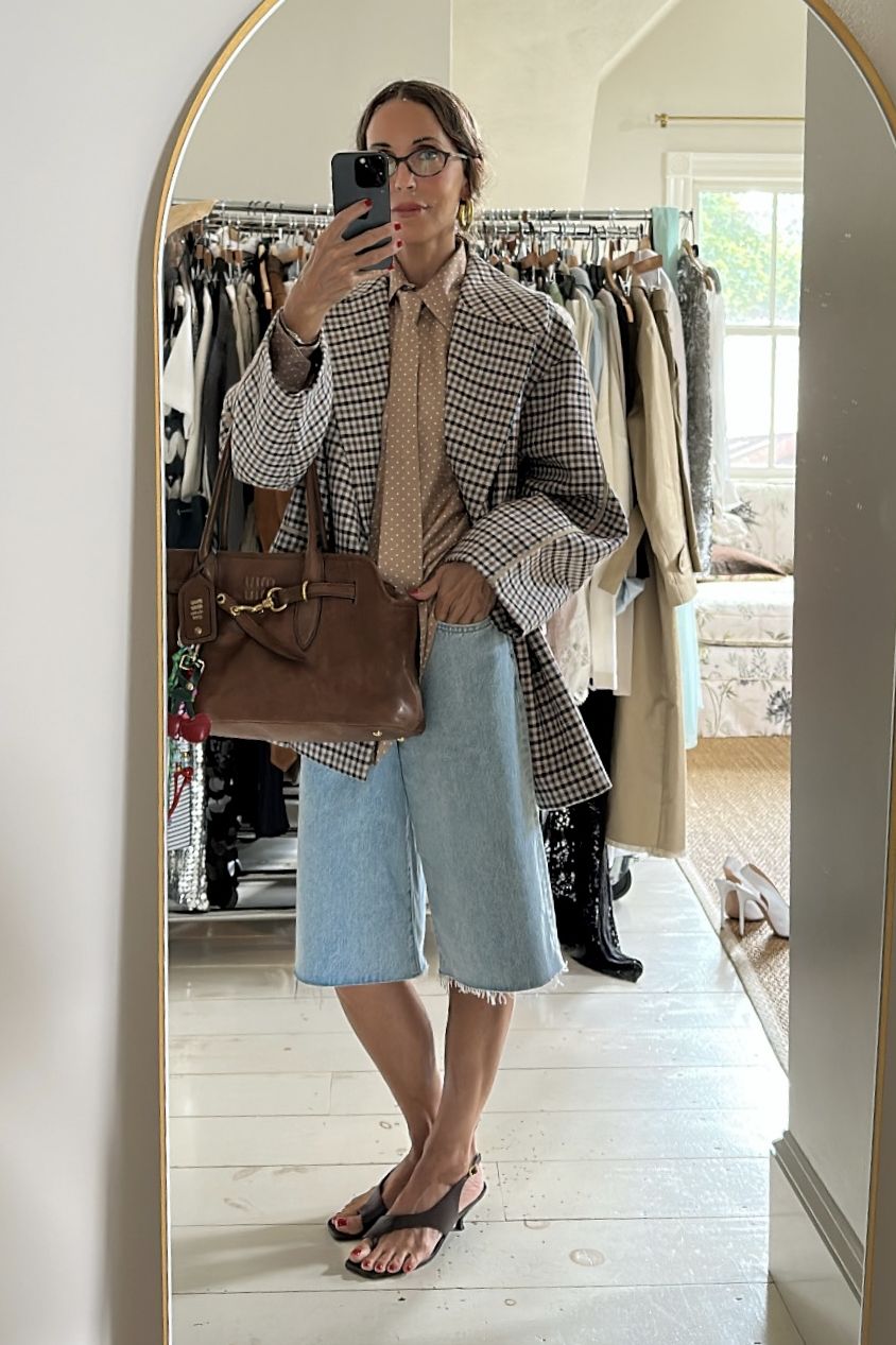 Larissa Mills wearing plaid outfits