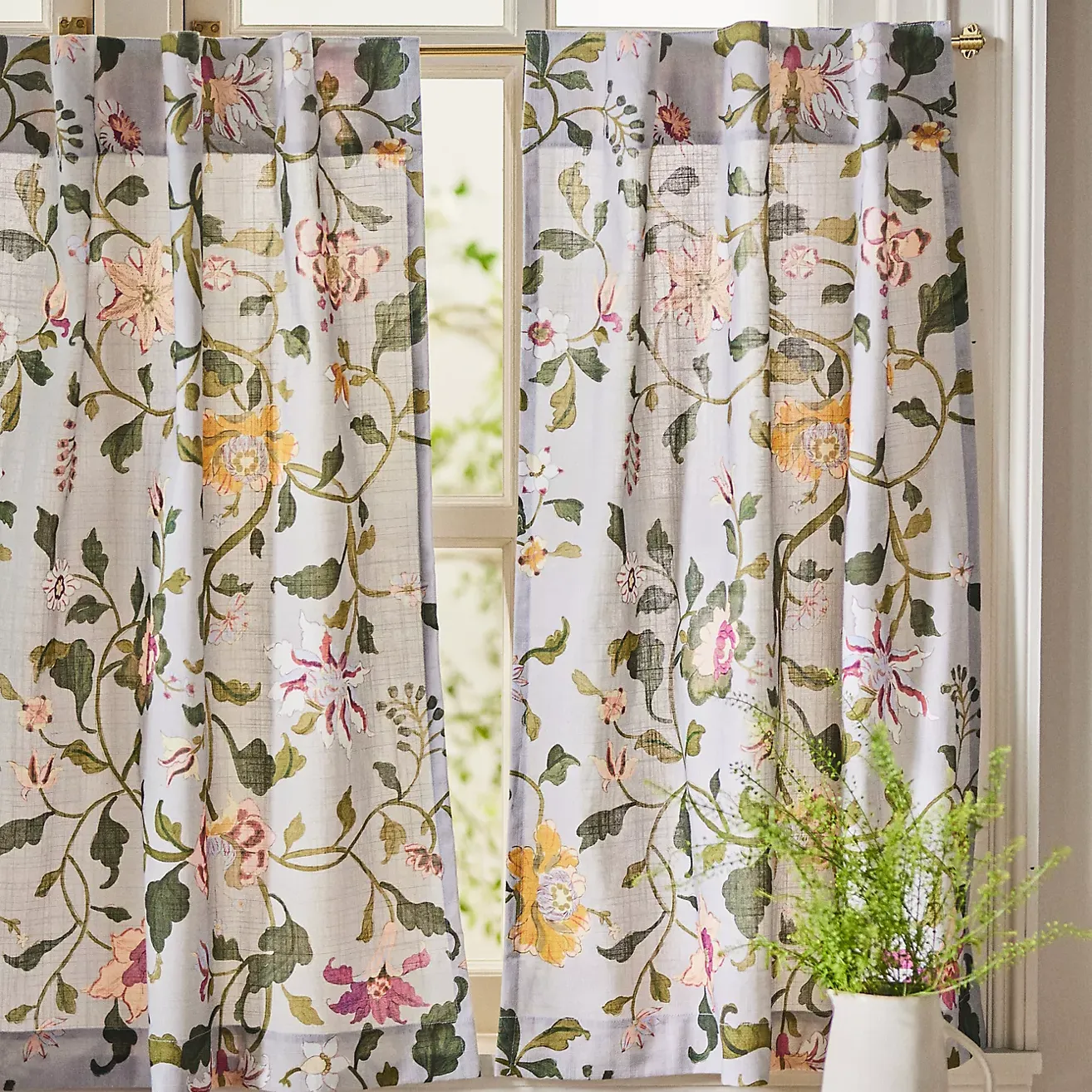 Hattie Organic Cotton Floral Printed Caf&amp;eacute; Curtains, Set of 2