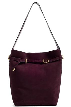Madewell Women's the Essential Belted Bucket Tote in Suede, Dark Burgundy, One Size