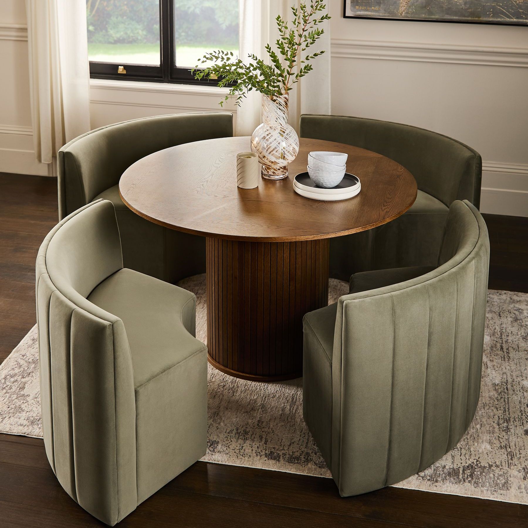 Soft Velvet Olive Green Curved Dining Bench