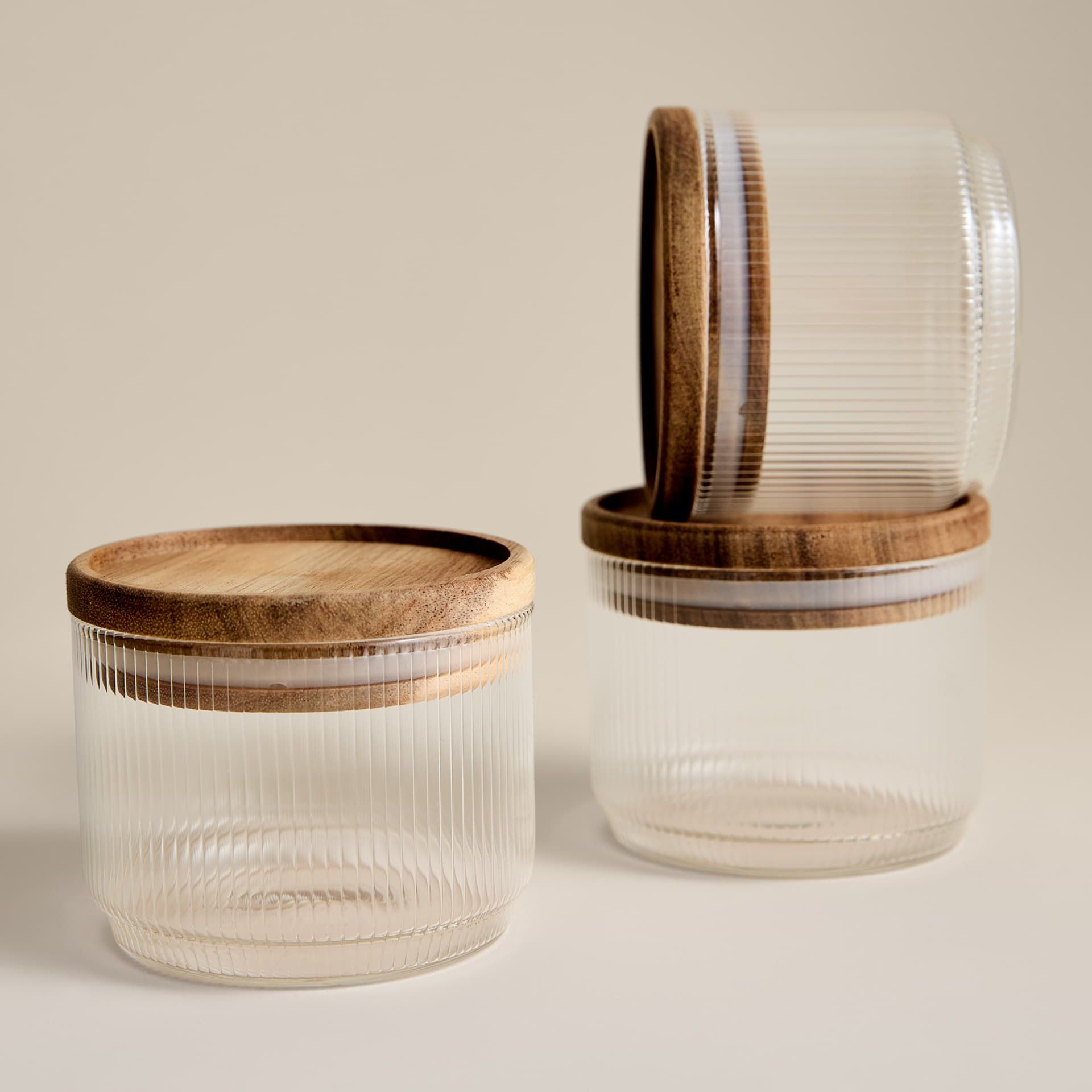 Set of 3 Small Stacking Glass Storage Jars