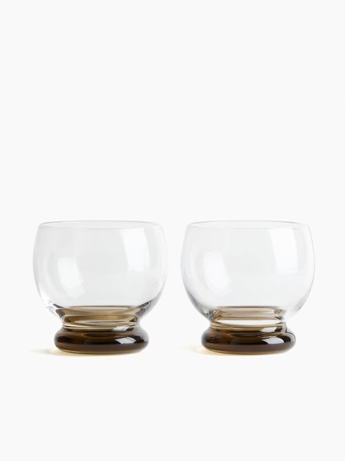 Hand-Blown Tumbler Glasses in Transparent/Olive Green, Set of 2